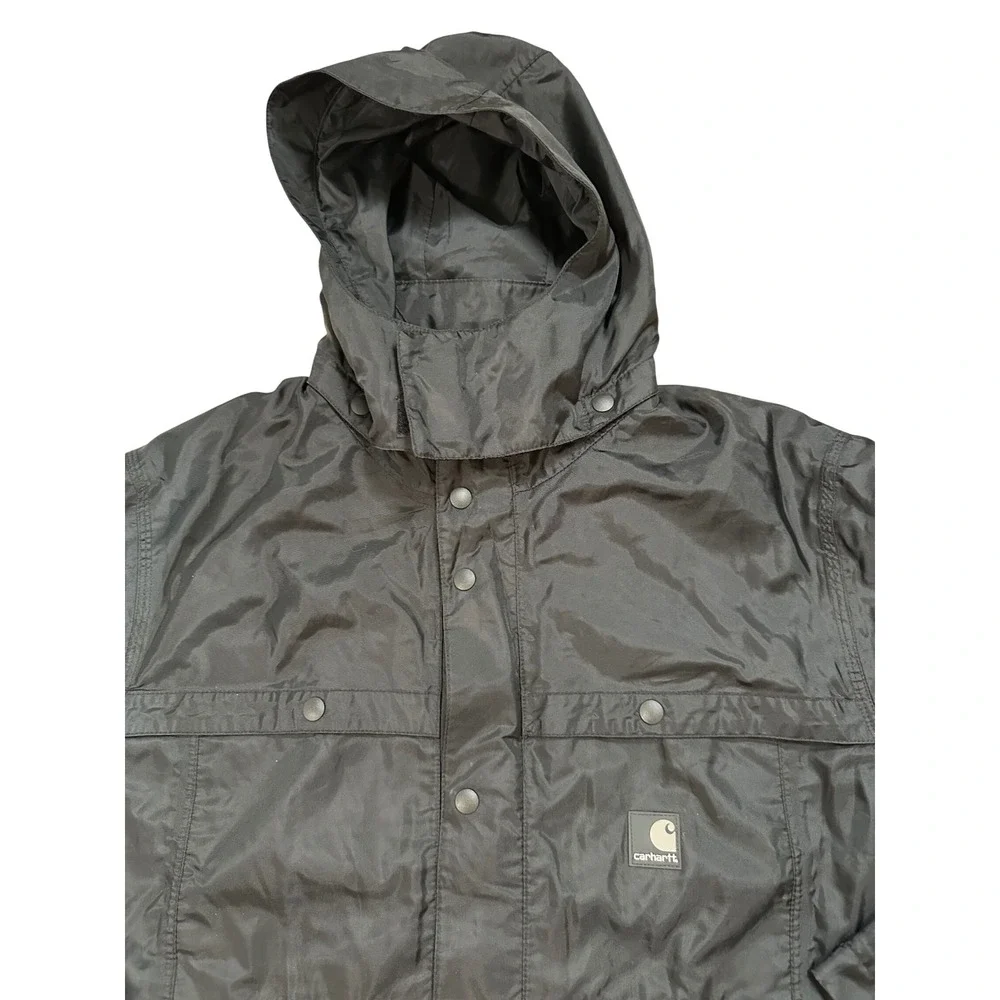 Carhartt Mens J305 BLK Black Nylon Hooded Jacket Coat Mesh Lined Size Large - Picture 2 of 7